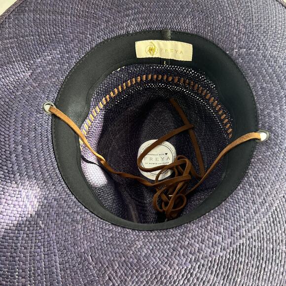 Freya Wide Brim Fedora Women's L Gazania Hat 100% Straw Purple Leather Band - Picture 7 of 16
